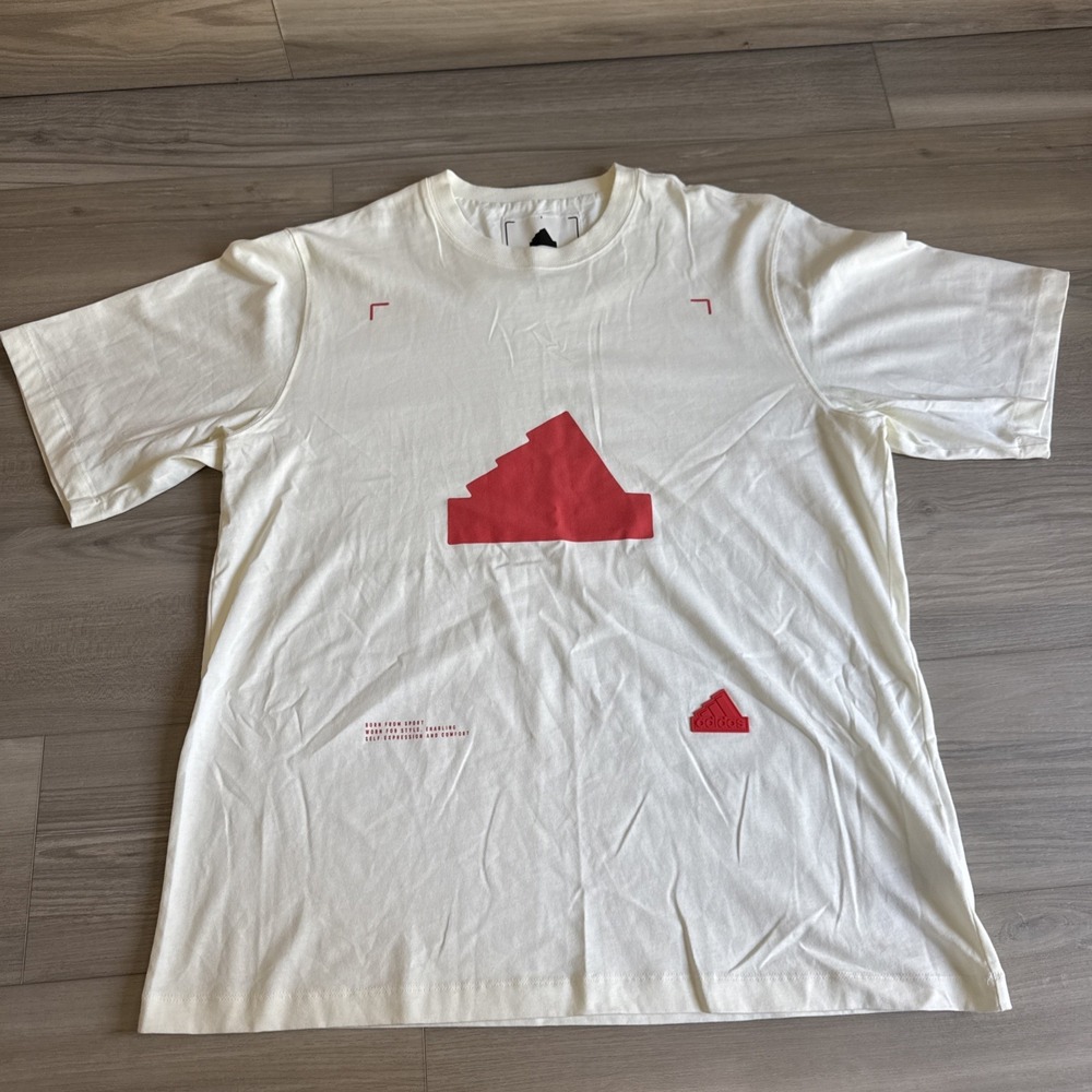 Men's adidas‎ SS22 Geometry Pattern Printing Jade White Shirt Size Medium